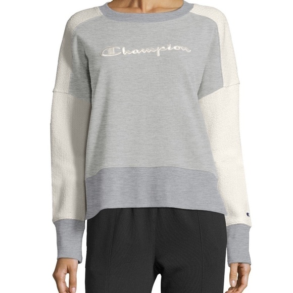 CHAMPION Sweatshirt crewneck with woven sleeves Womens large - Picture 1 of 8